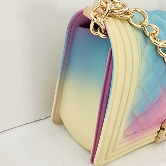 Caleesa Quilted Rainbow Color Crossbody Jelly Women's Rectangle Bag Purse - Picture 5 of 7